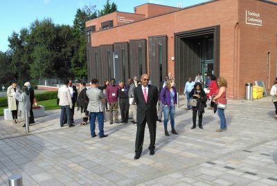 Zanzibar ex president, Karume & GPLC participants take off from Queen's for a Belfast City Tour Photo by Lylian Fotabong